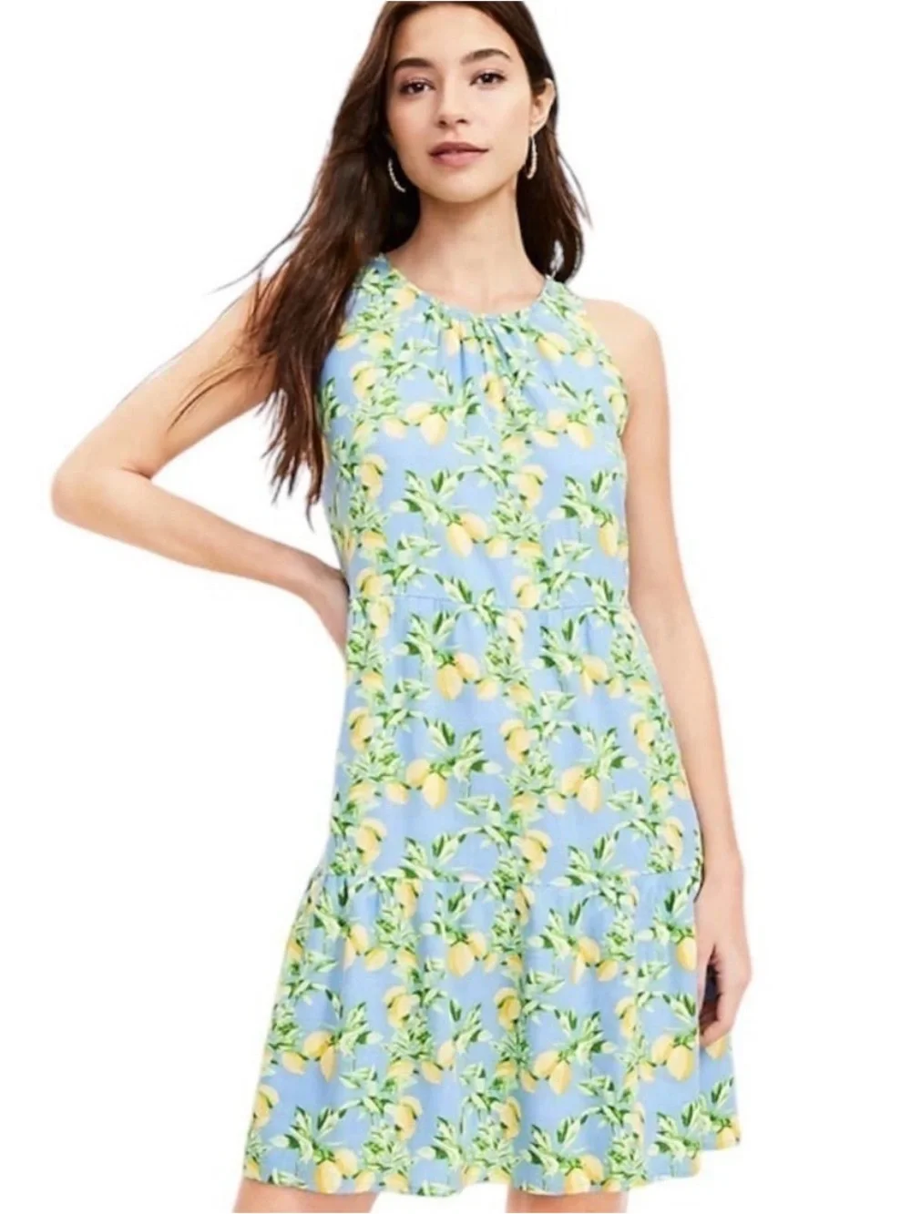 Ann Taylor Loft Blue Lemon Print Dress